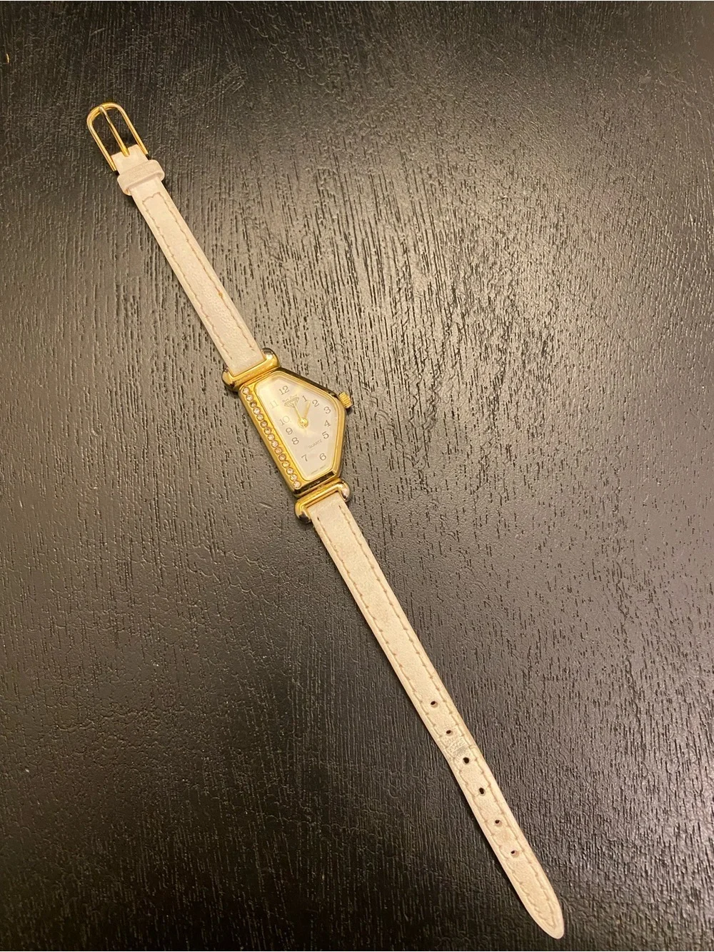 Park Lane Gold-Tone Half-Hexagon Watch with White Leather Strap